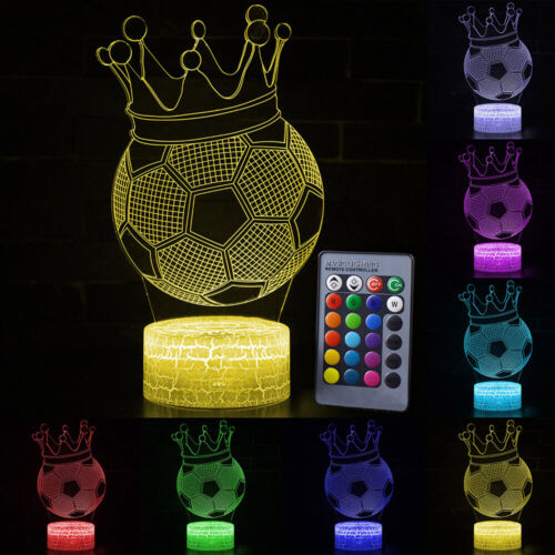 3D LED Night Light Football Pattern 7//16 Colors Change LED Table Desk Lamp Gifts