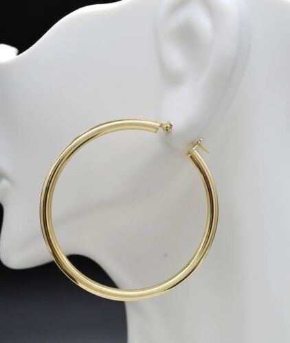 1 1/2'' 40mm x3MM 2.9GR 14k Solid Yellow Gold Large Plain Round hoop Earrings 