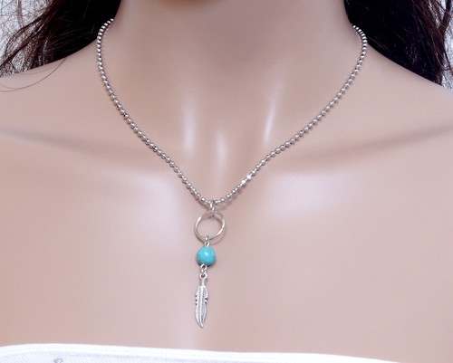 #N121K New Great Feather Wing Turquoise Bead Hoop Choker Women Men Necklace 18/"
