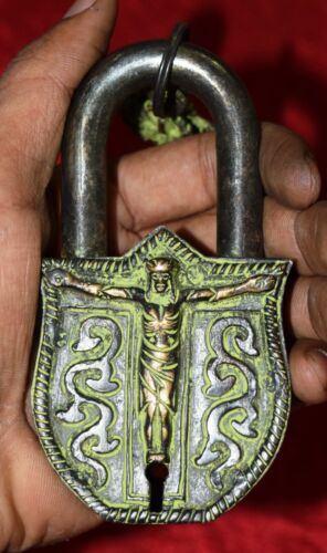 Religious Design Lord Jesus Christ Shape Door Pad Lock Brass Vintage Style CJ147