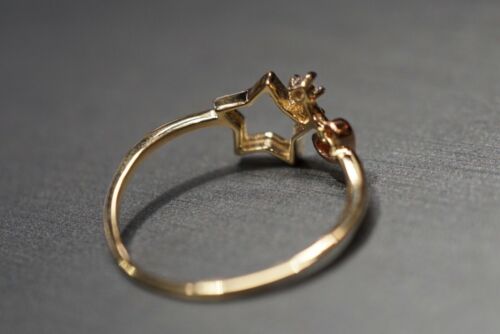 Size 7 14K Solid Yellow Gold Star With Tiny Heart Fancy CZ Ring 