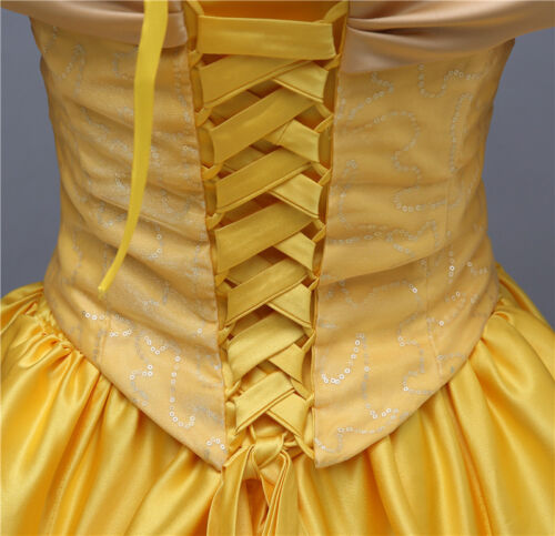 Beauty and the Beast Belle Disney Cosplay Costume Gelb Abend Kleid Kostüm dress