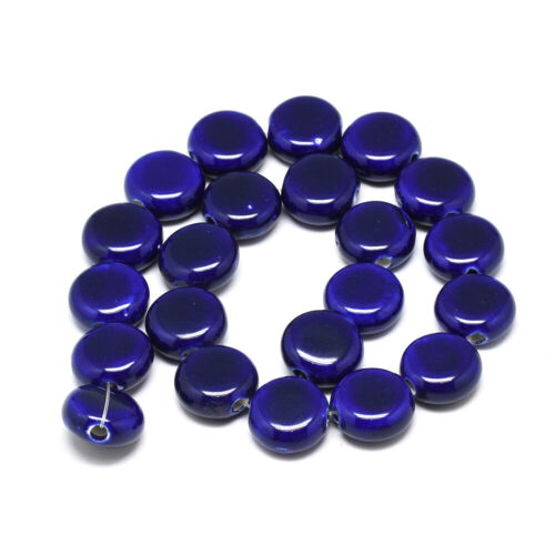 20pcs DarkBlue Handmade Porcelain Beads Flat Round Smooth Loose Spacer 10.5~11mm 