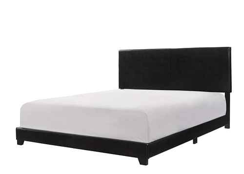Black Upholstered Queen Size Platform Bed Frame with Headboard Panel Bed Bedroom