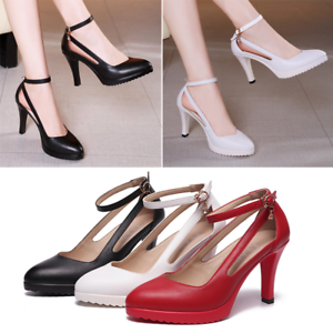 Womens Shallow Pointed Toe Ankle Strap Stilettos High Heel Dress Pumps Plus Size 