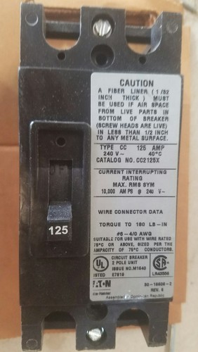 CC2125X EATON CUTLER HAMMER 125 AMP CIRCUIT BREAKER