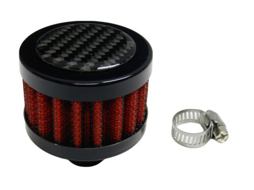RED 9MM UNIVERSAL CARBON FIBER RACING MINI AIR OIL BREATHER FILTER