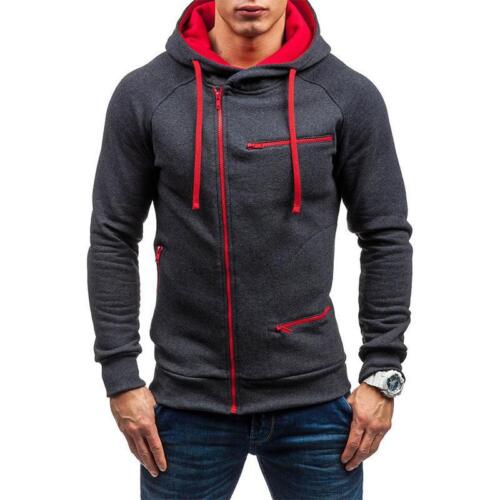 Men Sweatshirt Pullover Zip Up Sports Hoodie Hood Sweat Slim Fit Jacket Coat Top 