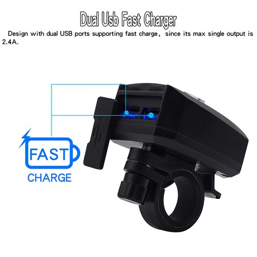 Neu Dual USB Motorrad Lenker Ladegerät Steckdose Schalter Wasserhahn /&Schnalle