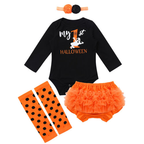 Newborn Baby Girls Leopard Romper Outfits Halloween Costume 4Pcs Cosplay Set