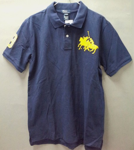 NWT Polo Ralph Lauren Boys Sz XL Dual Big Pony T Shirt Navy yellow logo