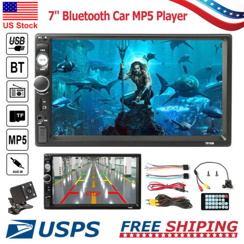 7&#034; Touch Screen Car MP5 Player Bluetooth Radio Stereo FM USB/TF AUX /w Rear Cam
