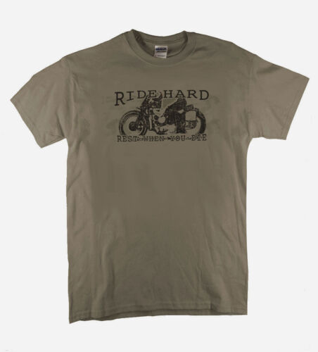 Ride Hard Rest When You Die Retro Biker Design Printed Putty T-Shirt