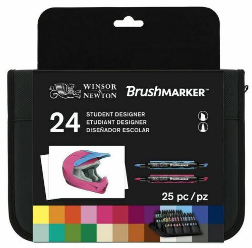 Winsor & Newton brushmarker-Estudiante Diseñador 24 Cepillo Marcador Pluma billetera conjunto 