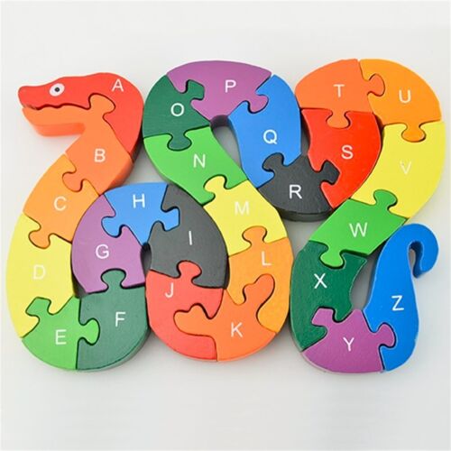 26pcs Alphabet Wooden Puzzle Jigsaw Kids Number Block Preschool Snake Toy JS