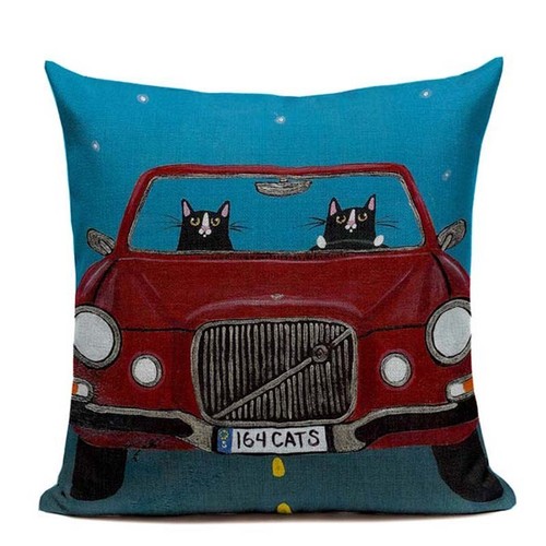 Pillow Lovely Cartoon Dog Cat Color Driving Car Vintage Almofadas Cushion Cover