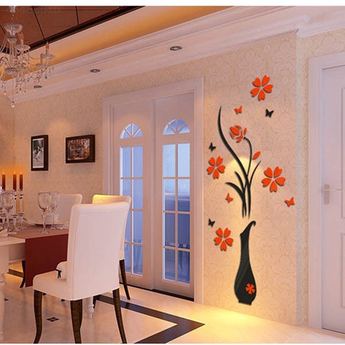 408A New 3D Flower DIY Mirror Wall Stickers Decals Party Living Room Vinyl