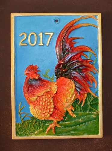 MOLD CHINESE NEW YEAR 2017 RED ROOSTER PRESENT GIFT PLASTER CONCRETE #D03