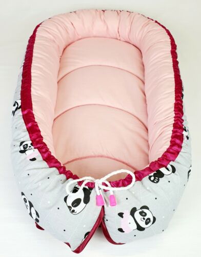 BABY NEST POD COCOON normal size 0-6 m HIGH QUALITY  pandas on grey and pink 
