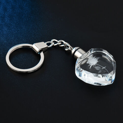 LED Light Fairy Crystal Rose Keychain Love Heart Key Chain Ring Keyring Gift CA 