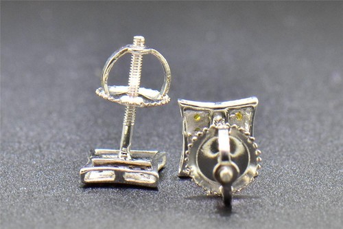 Yellow Diamond Studs 10K White Gold 0.10 CT Pave Kite Shaped Small Earrings