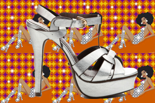 S2 ✪ 60er 70er Années Hippie Plateforme Chaussures Sandale Disco Metallic Argent 