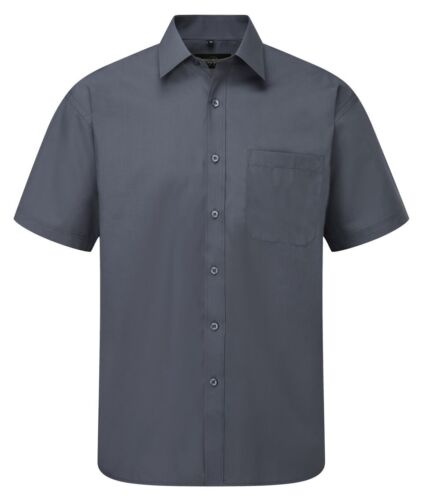 Russell Collection Mens Short Sleeve Office Work Wear Poplin Shirt 