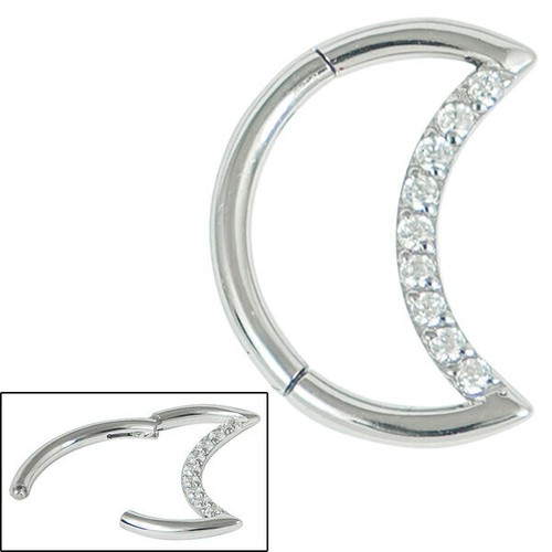 Steel Claw Set Jewelled Crescent Moon Clicker Ring