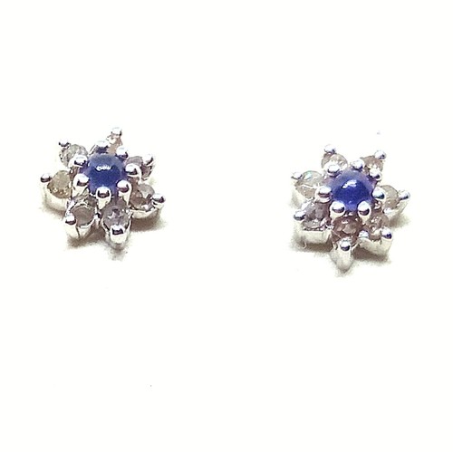 Lovely Natural Blue Sapphire Gemstone 925 Sterling Silver Pave Diamond Earring