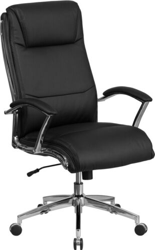 High Back Black Leathersoft Executive Office Chair with Built-In Lumbar Support