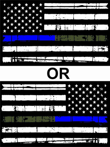 Size Thin Blue Line Olive Drab Line Police Military Distressed Flag Decal Var 