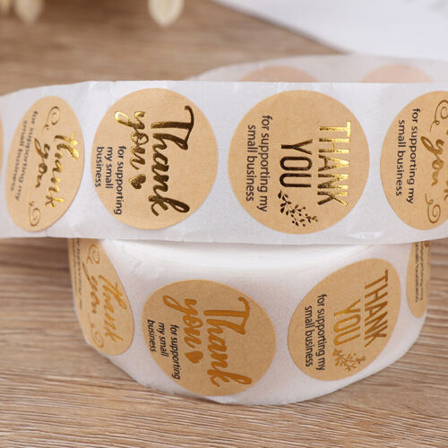 500pcs thank you for supporting my business Kraft Stickers Gold Foiled Sthm 