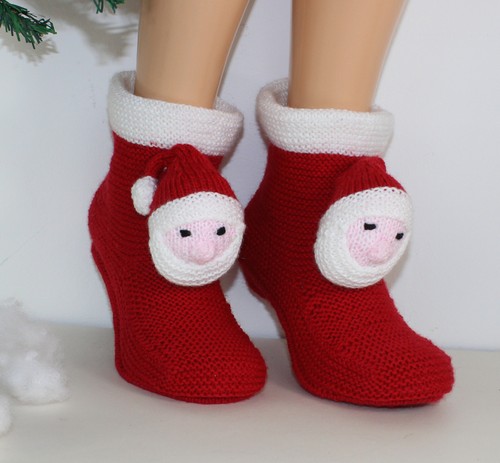 PRINTED INSTRUCTIONS MENS SANTA HEAD CHRISTMAS BOOTS SLIPPERS KNITTING PATTERN