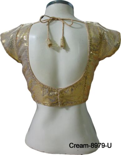 Details about   Beautiful Sequins Padded Blouse Choli for Saree Sari Skirt Top Cream 8979 