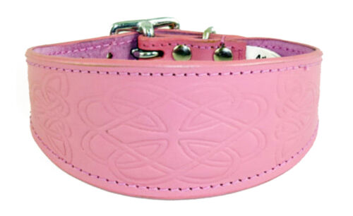 Pink Leather Celtic Design Whippet Collar Greyhound Collar Lurcher Dog Collar 