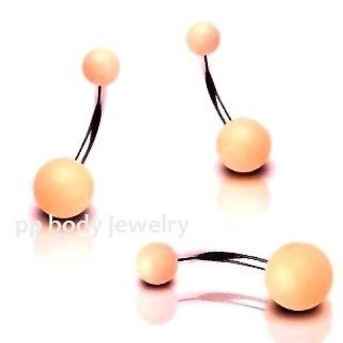 3pcs 14G~3/8"~10mm 316L Surgical Steel Navel Ring with Flesh Tone UV Balls 