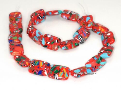 MATRIX TURQUOISE GEMSTONE RED MOSAIC RECTANGLE 18X13MM LOOSE BEADS 7/"