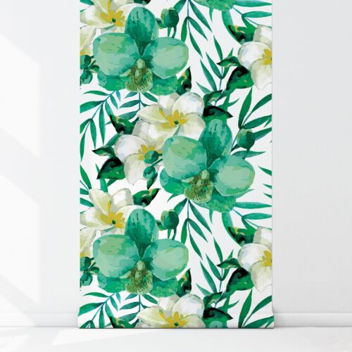 Tropical removable wallpaper Floral Watercolor leaves Summer Island home decor 