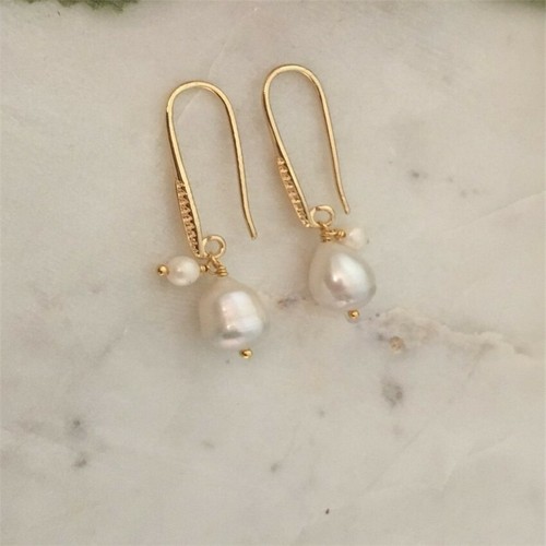 12-13 mm blanc perle baroque boucles d/'oreilles À faire soi-même 18K oreille Dangle crochet Parti Do it yourself Flawless