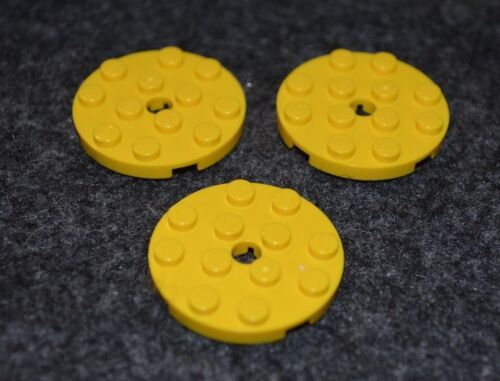 3 4x4 Yellow Round Plate Bricks ~  Lego  ~ NEW ~