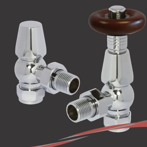 Polished Chrome Traditional Round Top Angled Thermostatic Valves for Radiators 
