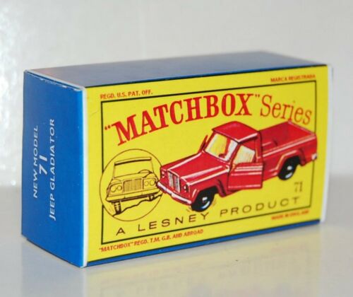 Matchbox Lesney No 71 Yellow Insert  JEEP GLADIATOR  empty Repro style D Box