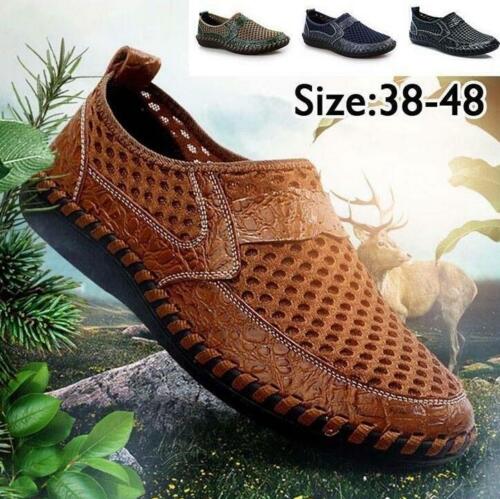 Mens Leather Casual Loafers Breathable Driving Moccasins Slip On Mesh Shoes Size