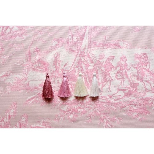 coupon tissu Toile de Jouy HISTOIRE D/'EAU FOND ROSE