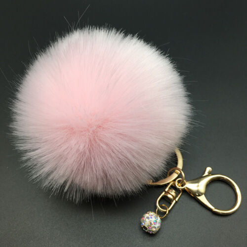 Big Ball Pom Pom Keyring Rabbit Fur Car Cell Phone Handbag Keychain Pendant