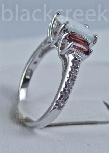 Lab White Fire Opal ~3cttw Emerald Cut ~.925 Sterling Silver   Ring~ Size 6 