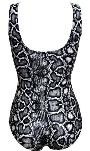 Classic Monochrome Snake Skin Python Print Swimsuit Bodysuit One Piece Swimwear