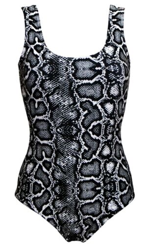 Classic Monochrome Snake Skin Python Print Swimsuit Bodysuit One Piece Swimwear