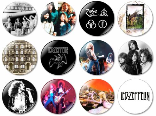 12 x Led Zeppelin 32mm BUTTON PIN BADGES Heavy Metal Rock Plant Page Black Dog