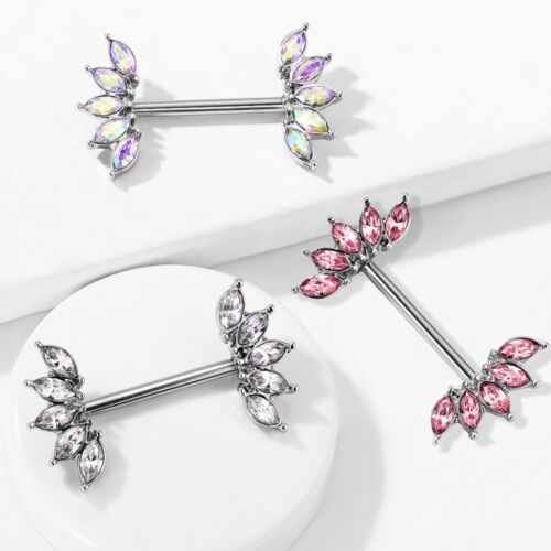 14G 5//8/" Details about  / MARQUISE CRYSTAL FAN NIPPLE RING BARBELLS SURGICAL STEEL PIERCINGS